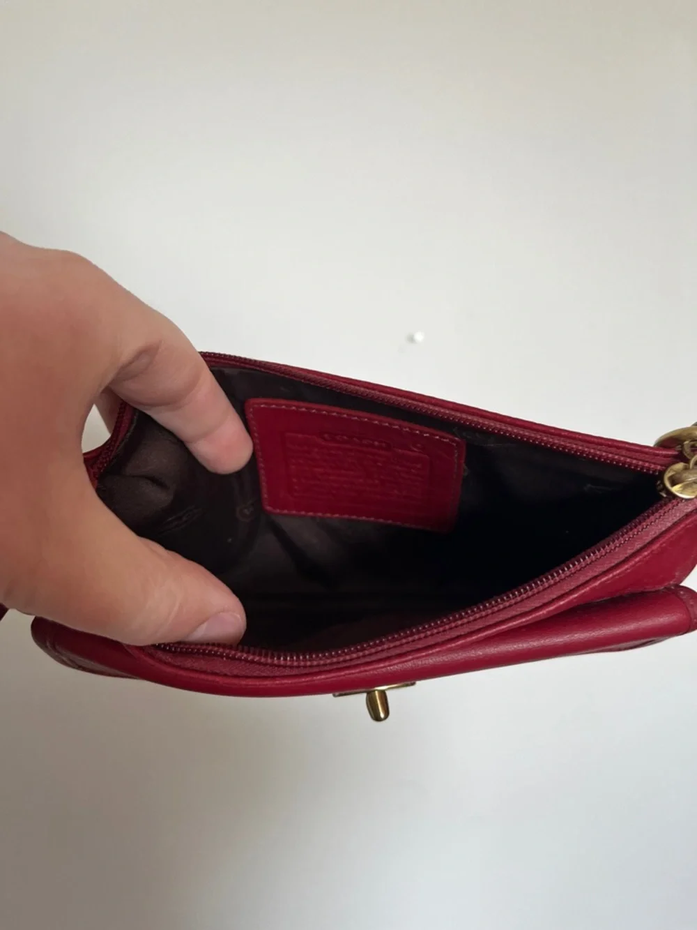 Vintage Coach Red Leather Wristlet Clutch with Brass Hardware - Picture 7 of 7